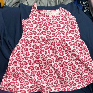 Pink Leopard Print Kids Casual Dress